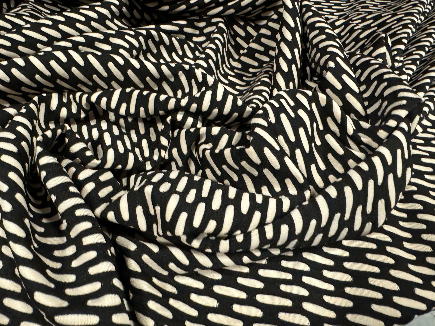 Stretch double jersey fashion fabric, per metre - retro jacquard - black & cream