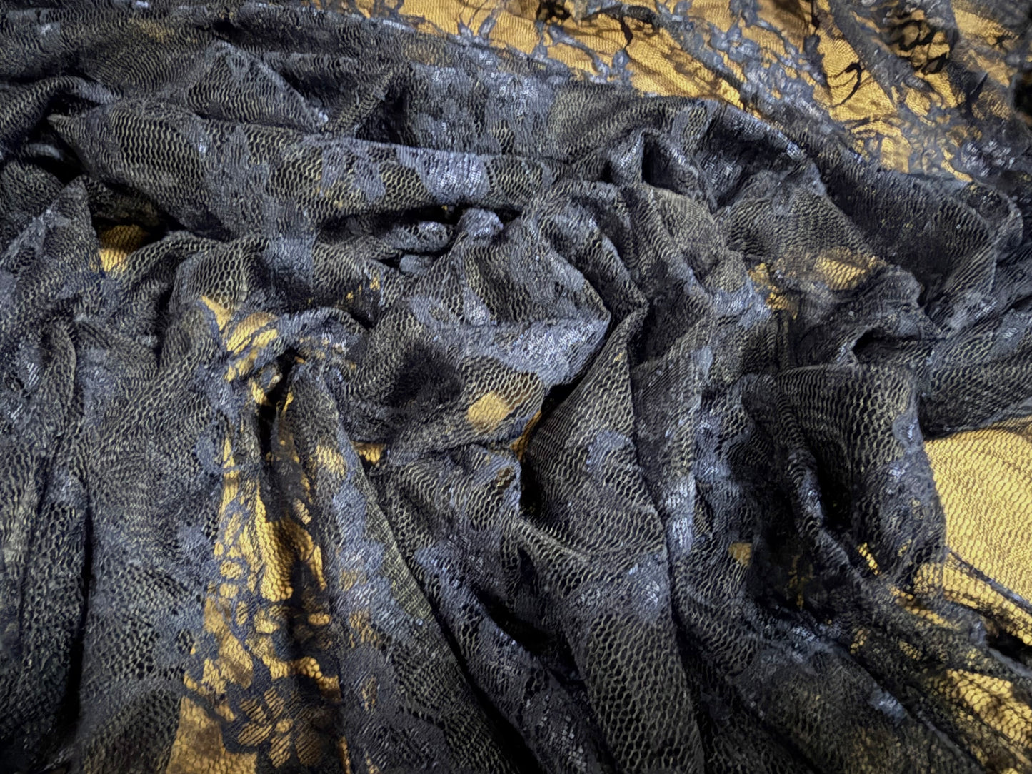 Stretch spandex mesh lace net fabric, per metre - floral - dark navy blue