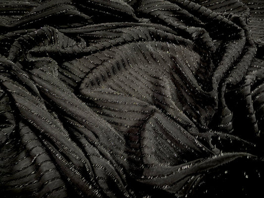 Metallic stretch jersey fabric, per metre - lurex pinstripe - black