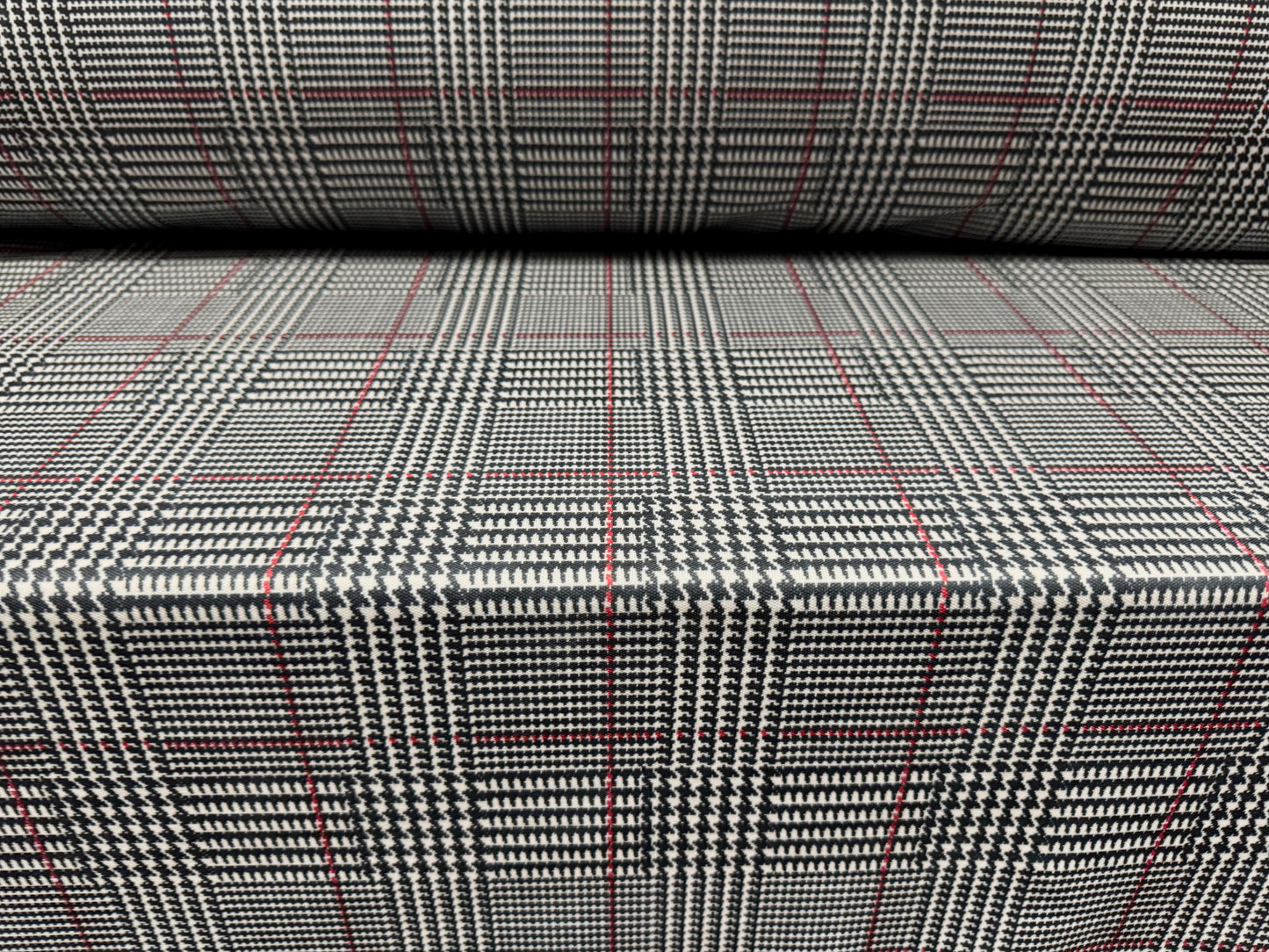 Double jersey upholstery fabric, per metre - dogtooth check print - grey & red