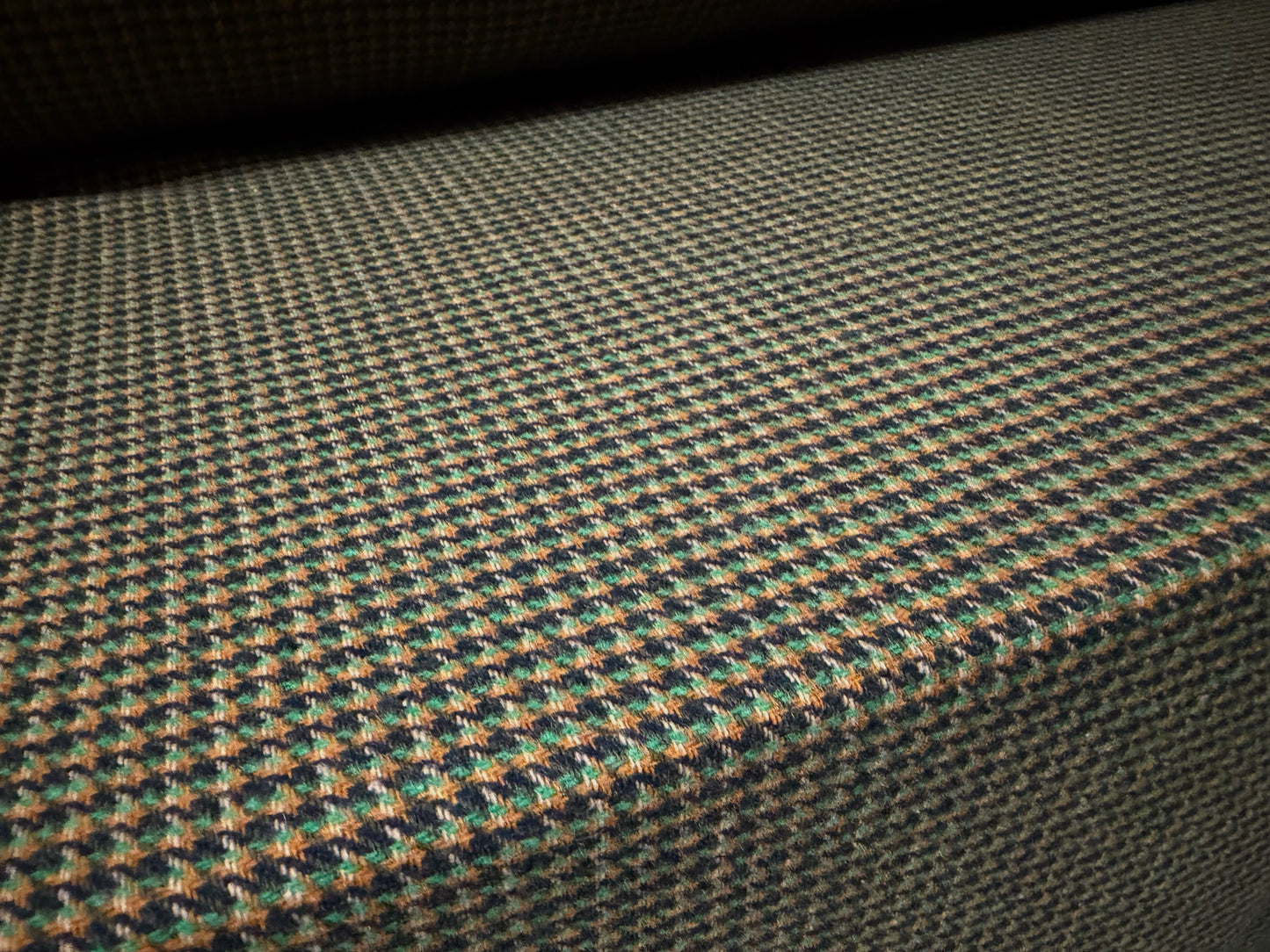 Wool tweed fabric, per metre - dogtooth - emerald navy & brown