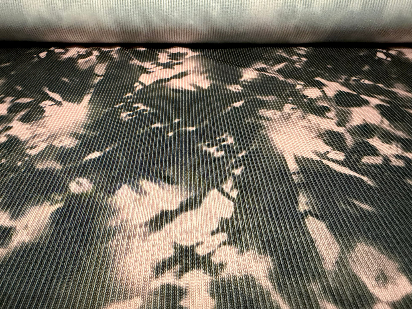Ribbed jersey fashion fabric, per metre - tie dye print - black & nude