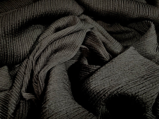 Stretch spandex ripple rib jersey fabric with loopback, per metre - plain - black