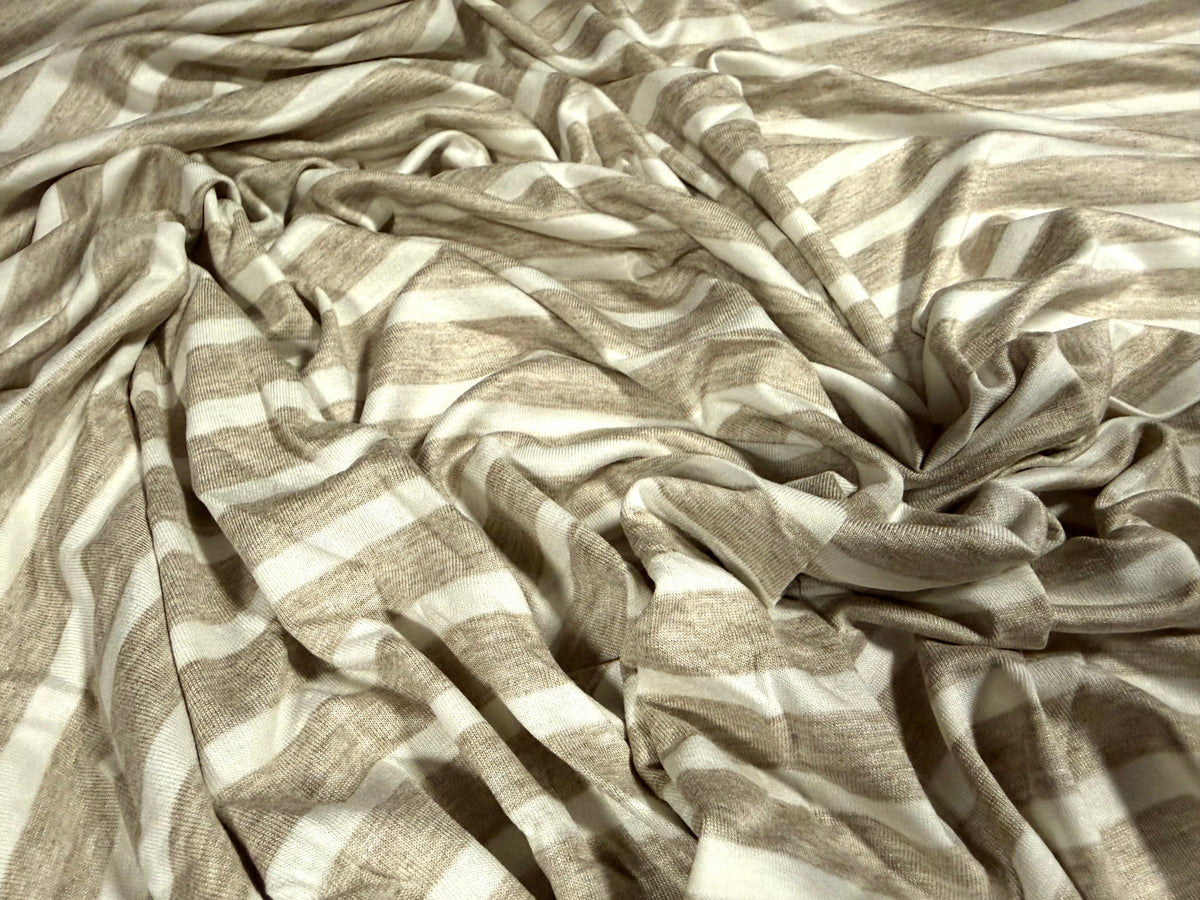 Viscose spandex stretch jersey fabric, per metre - butchers stripe - oatmeal