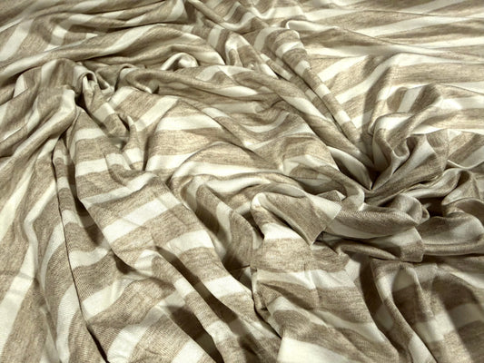 Viscose spandex stretch jersey fabric, per metre - butchers stripe - oatmeal