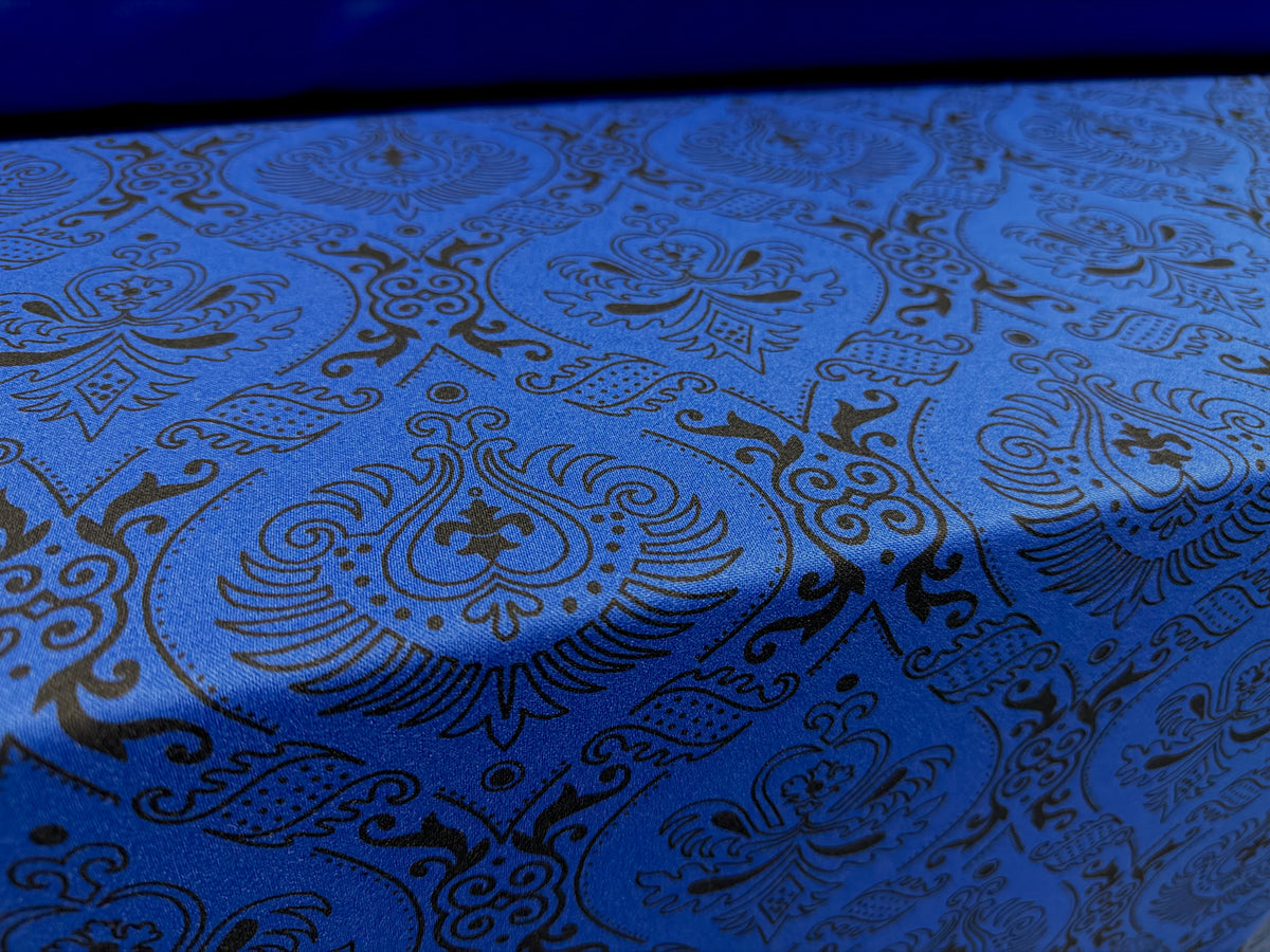Scuba stretch double jersey fabric, per metre - paisley print - royal blue