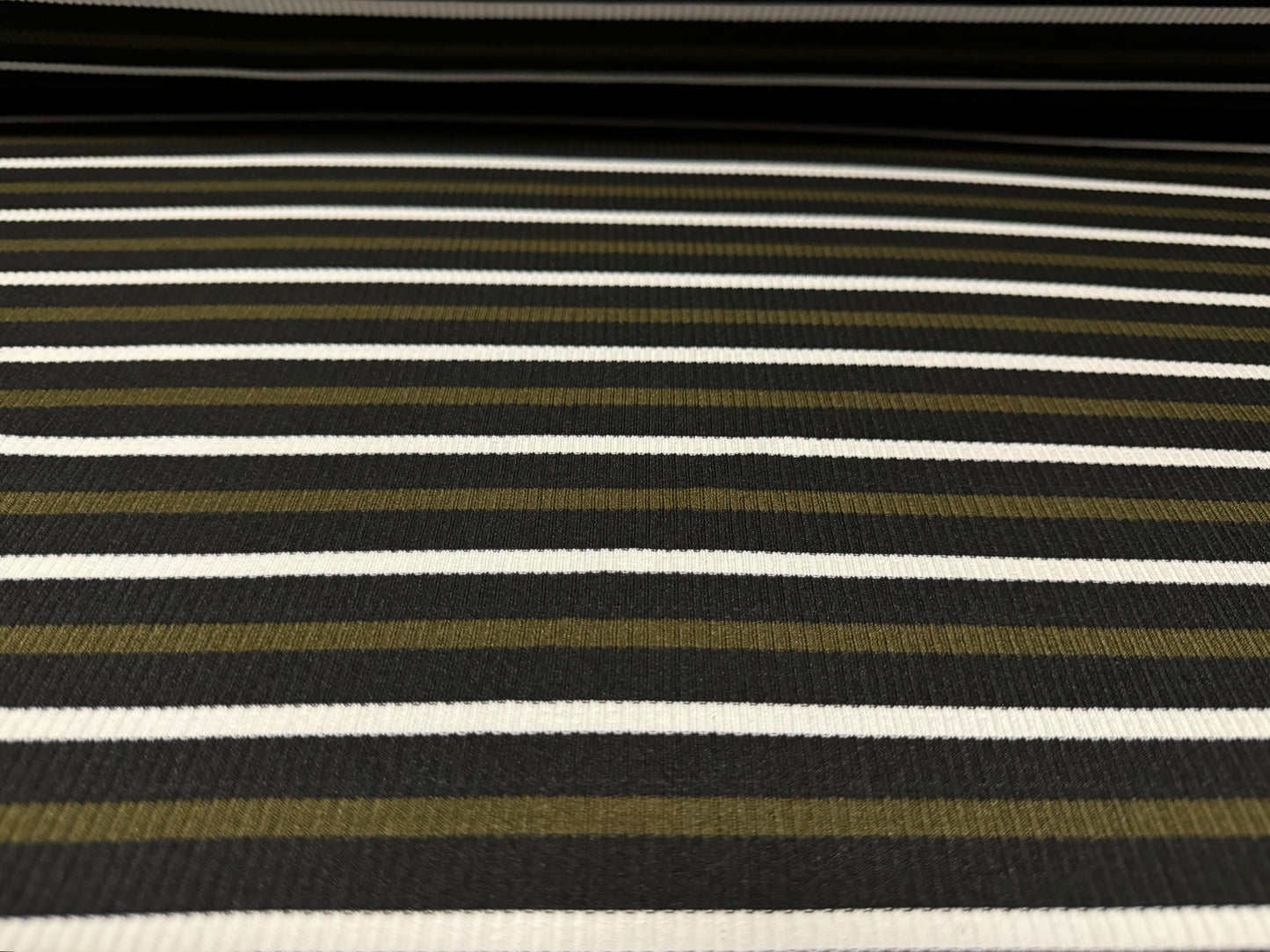 Stretch Spandex rib jersey fabric, per metre - stripe - olive green & black