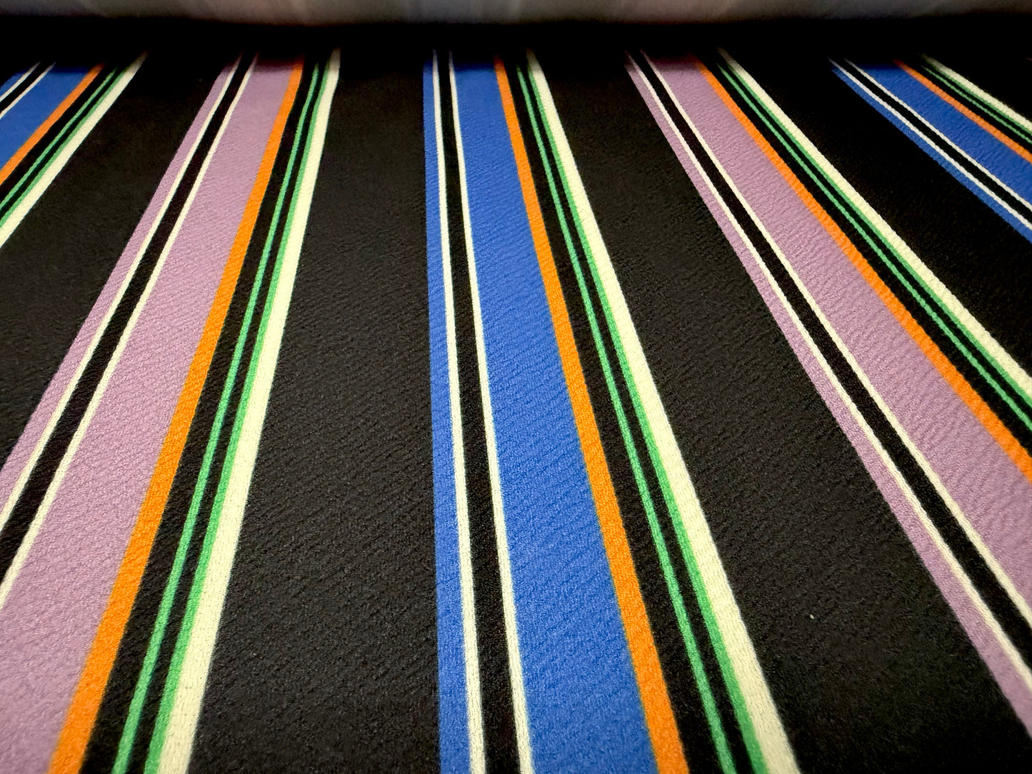 Liverpool textured scuba stretch double jersey fabric, per metre - Baiadera stripe - black lilac & blue