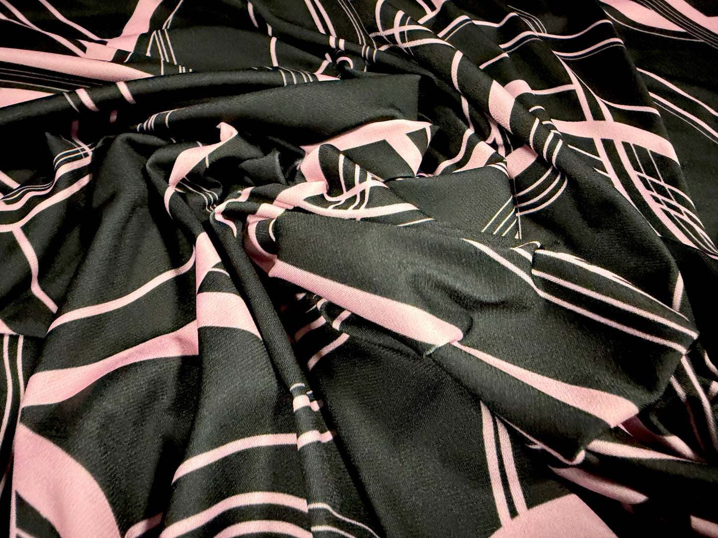 ITY stretch spandex single jersey fabric, per metre - Atomic retro print - black & pink