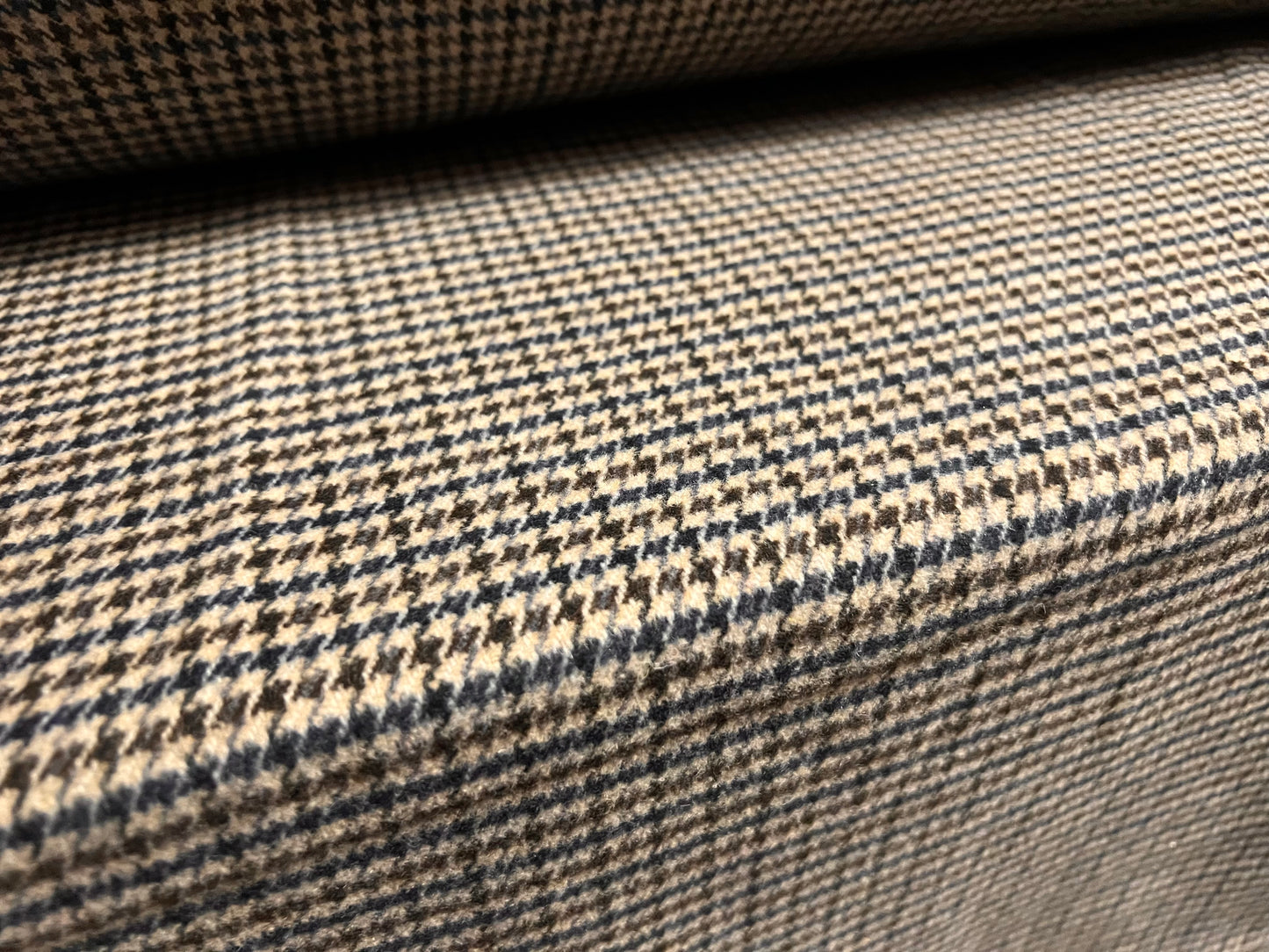 Wool mouflon coat jacket fabric, per metre - dogtooth check - stone & blue