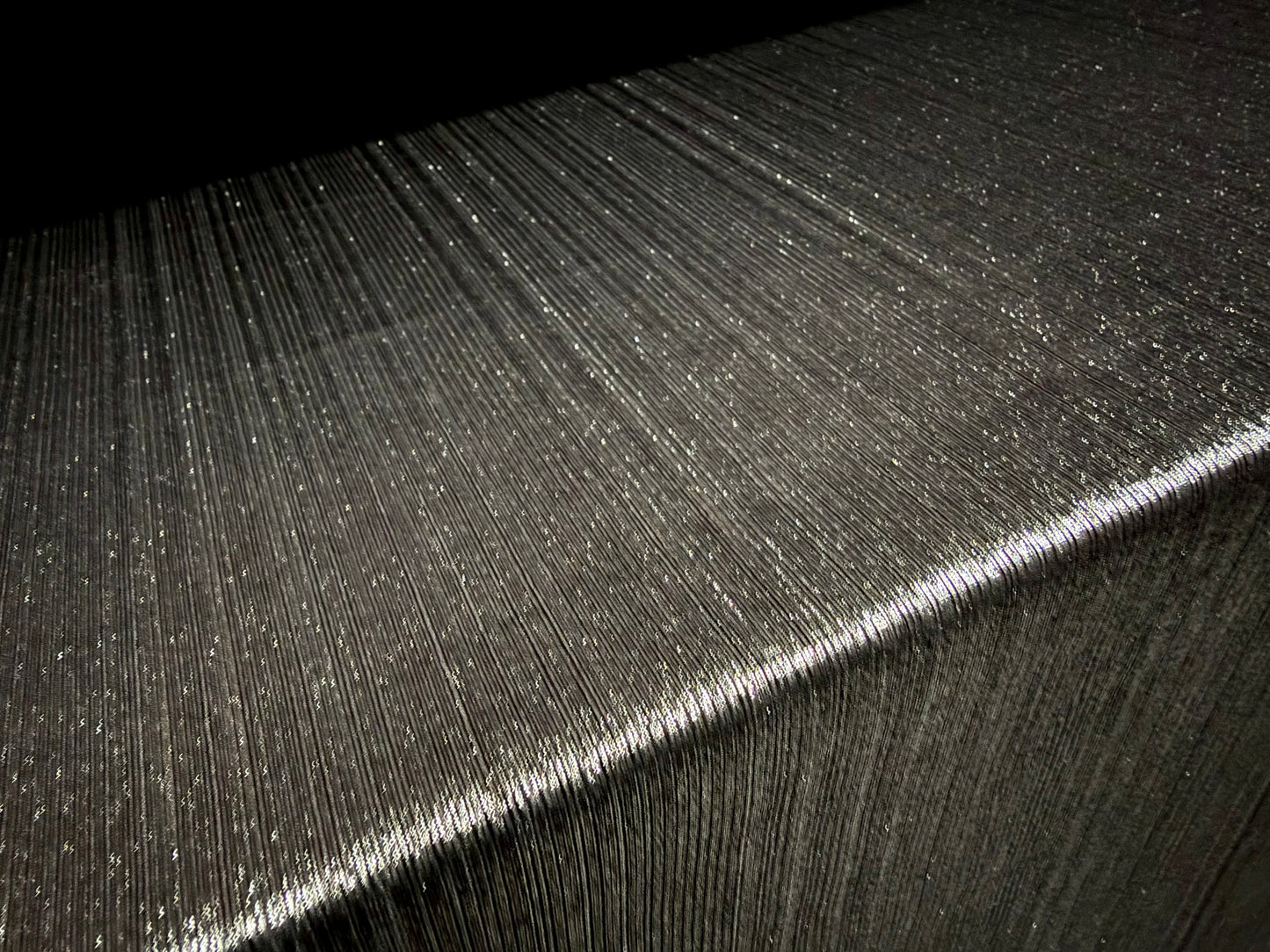 Metallic lamé stretch spandex ribbed jersey fabric, per metre - plain - black & silver