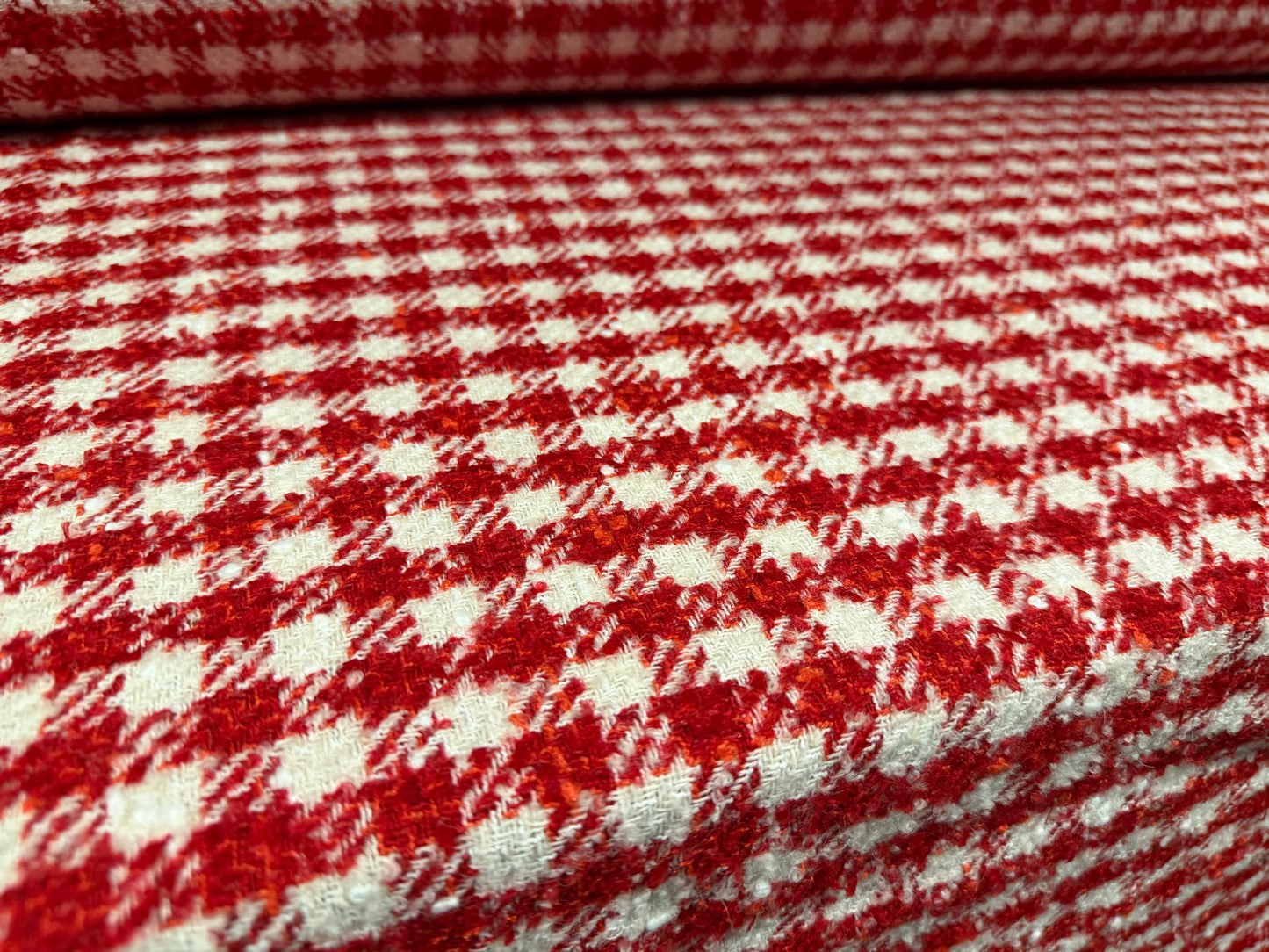 Heavyweight wool bouclé fabric, per metre - gingham - red & white
