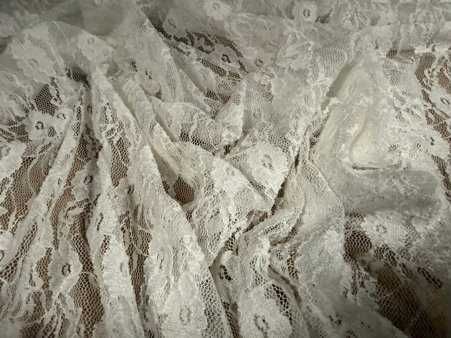 Stretch spandex lace fabric, per metre - floral - ivory