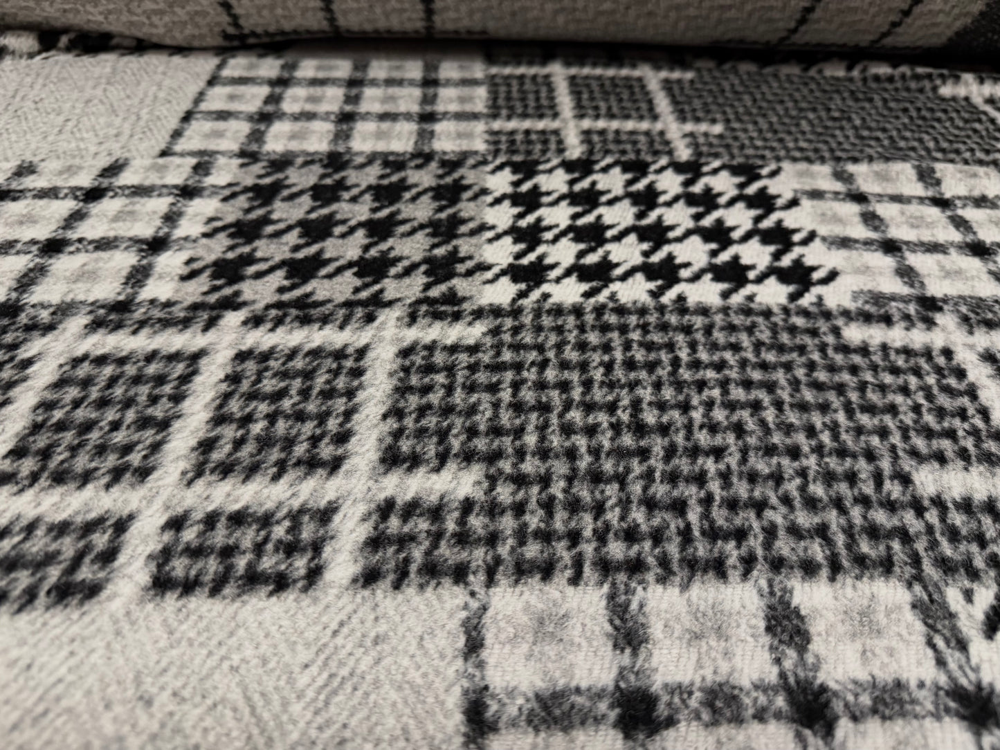 Heavyweight wool flannel coat jacket fabric, per metre - patchwork jacquard - grey & black
