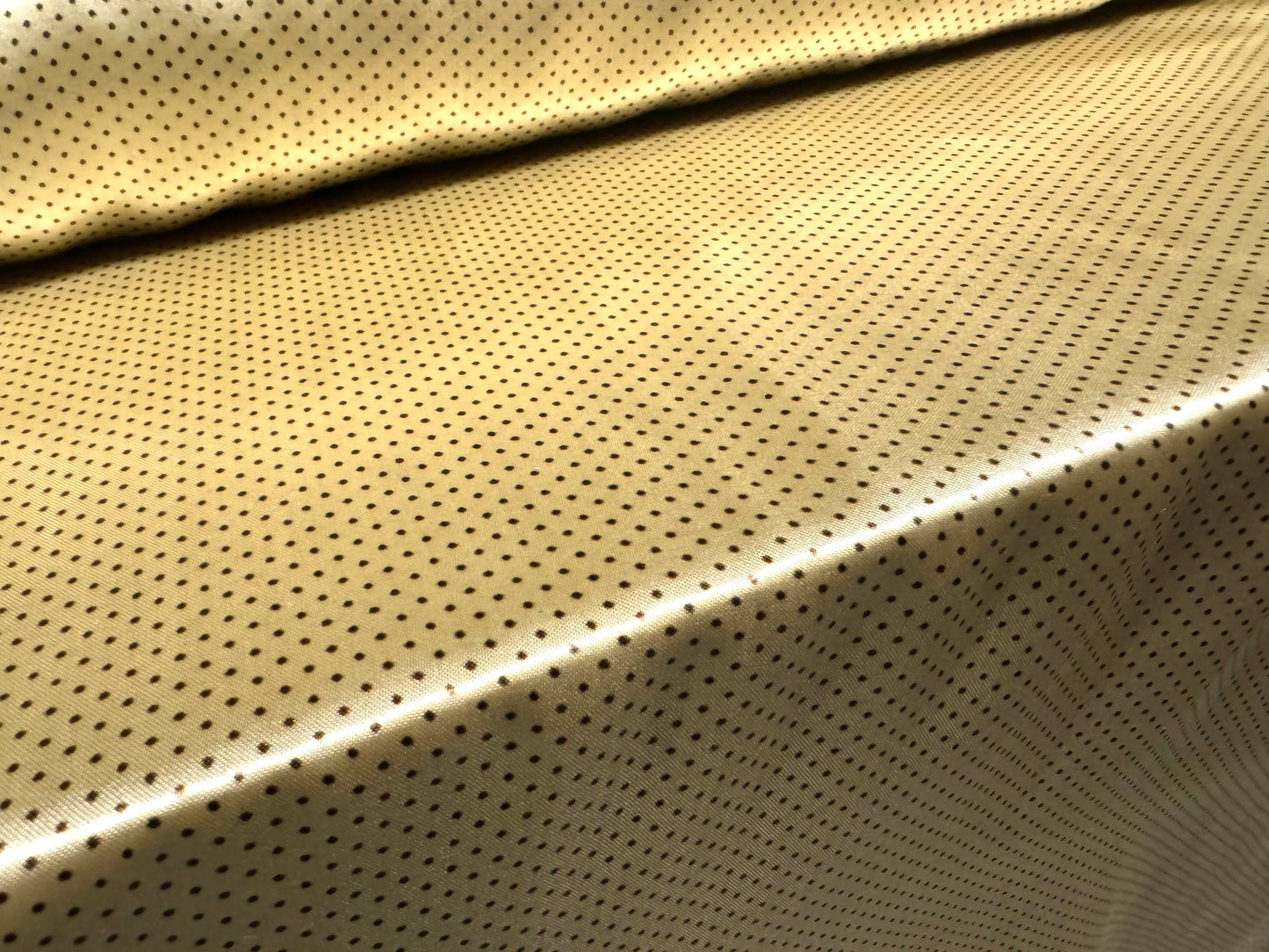 Silky satin woven fabric, per metre - pindot print - gold