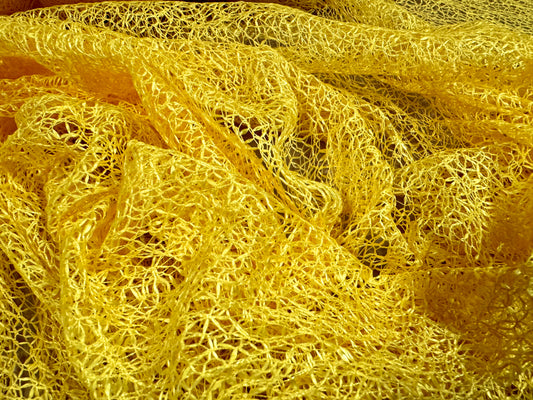 Lightweight crochet knit lace dress fabric, per metre - yellow