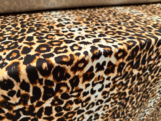 Waterfall textured scuba stretch jersey fabric, per metre - leopard print - brown & gold
