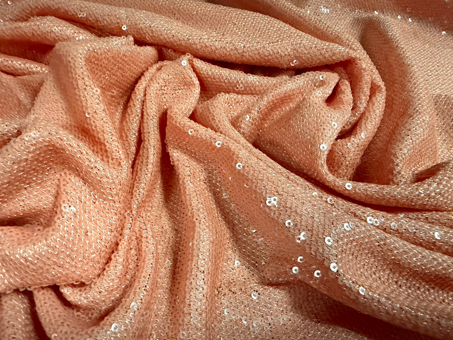 Couture sequin dress fabric, per metre - salmon