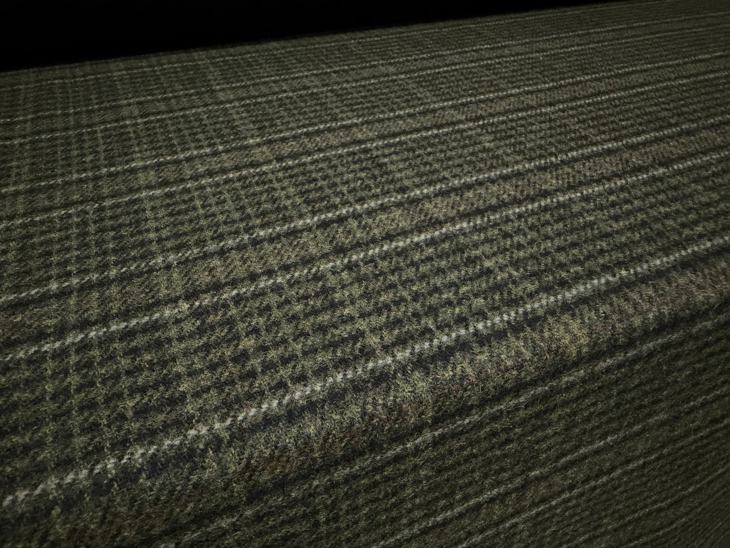 Heavyweight wool flannel fabric, per metre - plaid check - olive & dark green