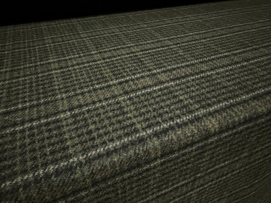 Heavyweight wool flannel fabric, per metre - plaid check - olive & dark green