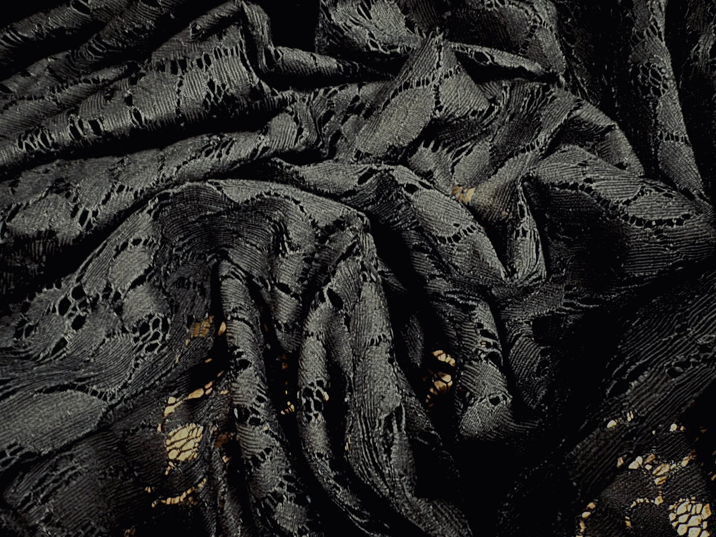 Soft lace dress fabric, per metre - floral - black