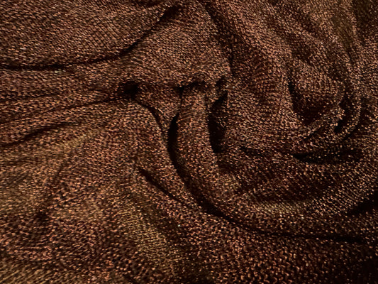 Metallic stretch chainmail mesh fabric, per metre - dark brown with copper lurex