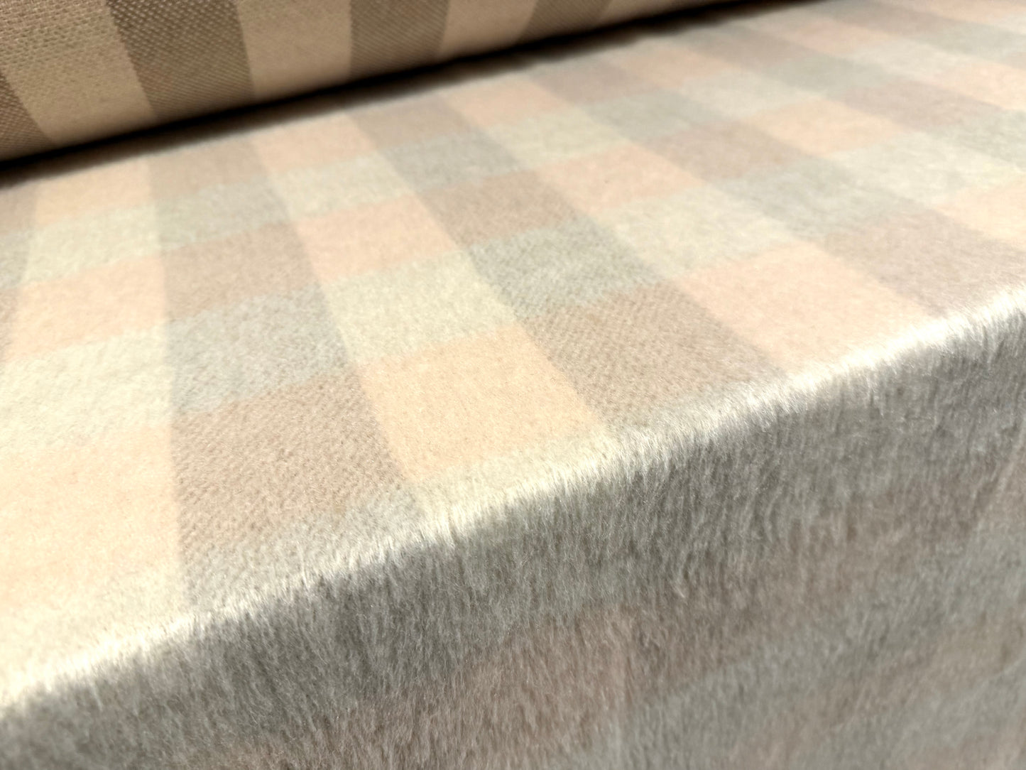 Wool faux fur fabric, per metre - buffalo check - beige & pastel pink