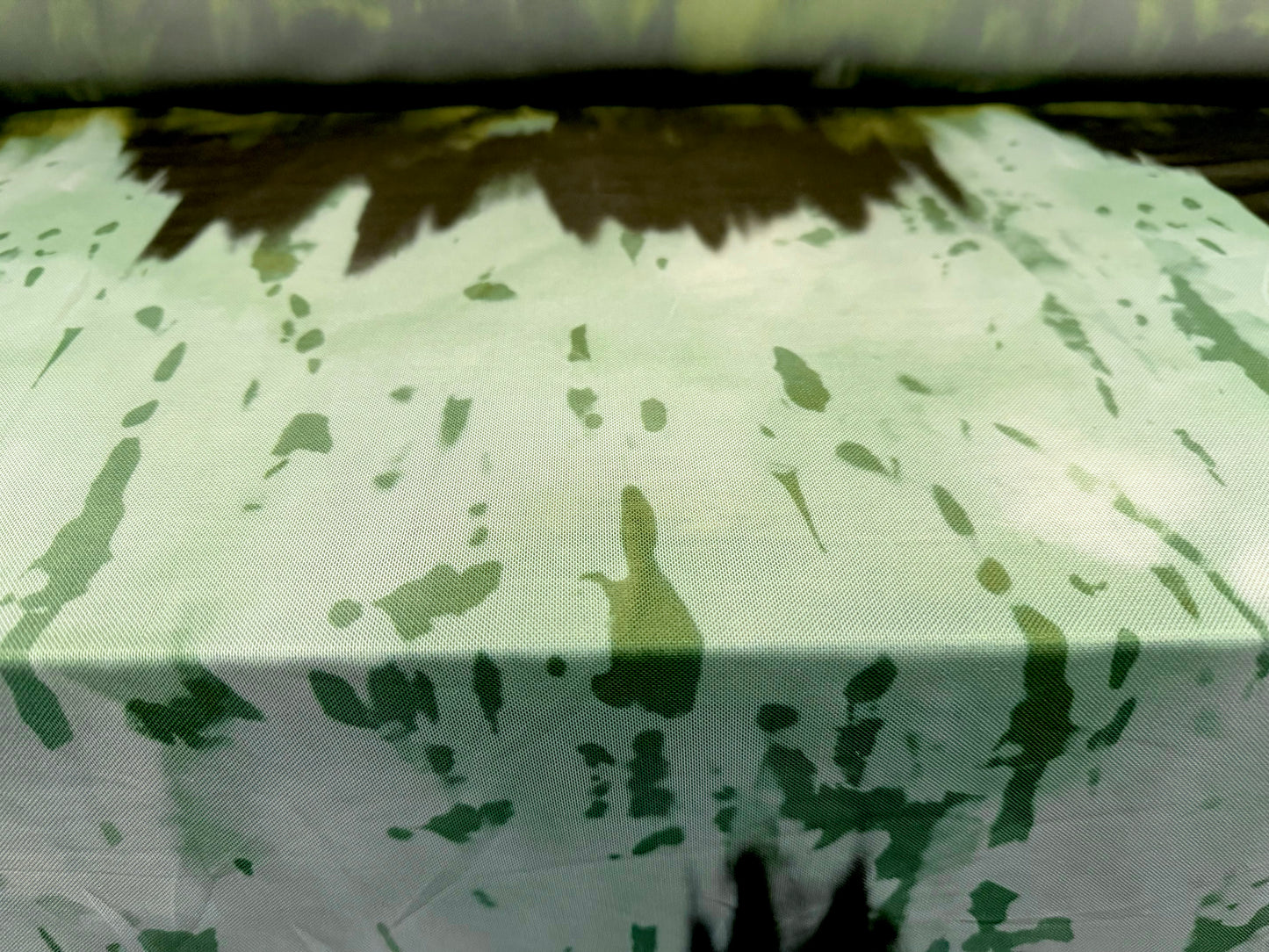 Power mesh net stretch spandex fabric, per metre - paint splatter - mint & olive green