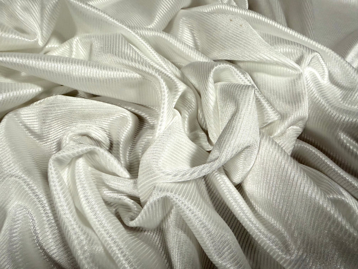 Ribbed satin jersey fashion fabric, per metre - plain - white