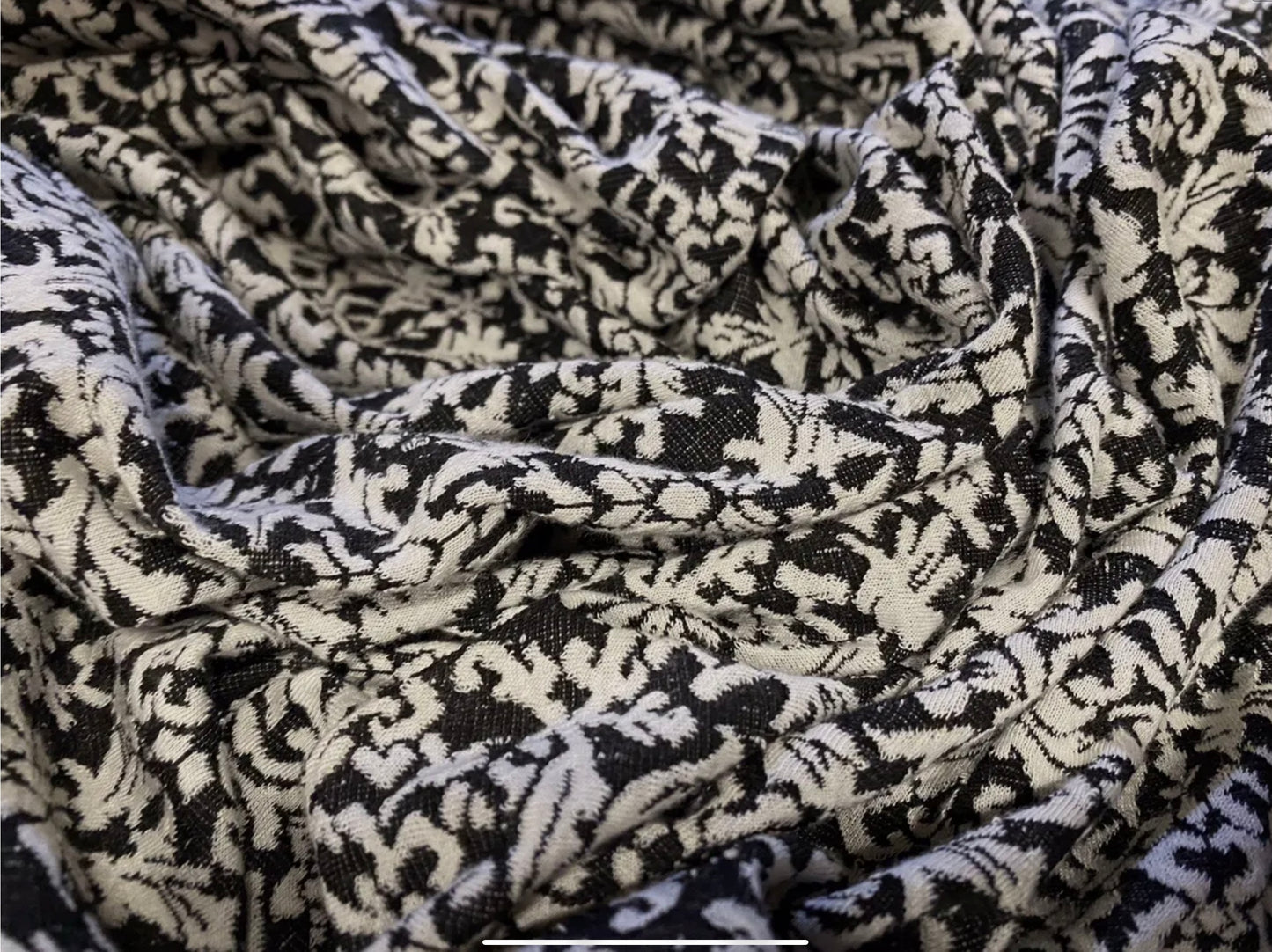 Stretch double jersey fabric, per metre - damask jacquard - grey