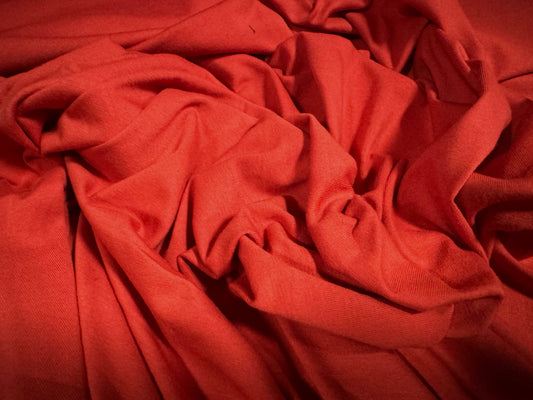 Cotton spandex stretch single jersey fabric, per metre - plain - red orange