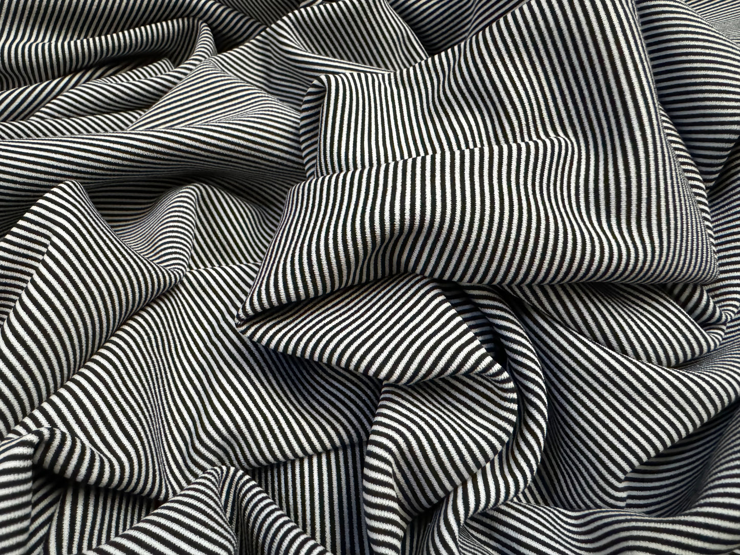 Stretch double jersey fabric, per metre - pinstripe - black & white