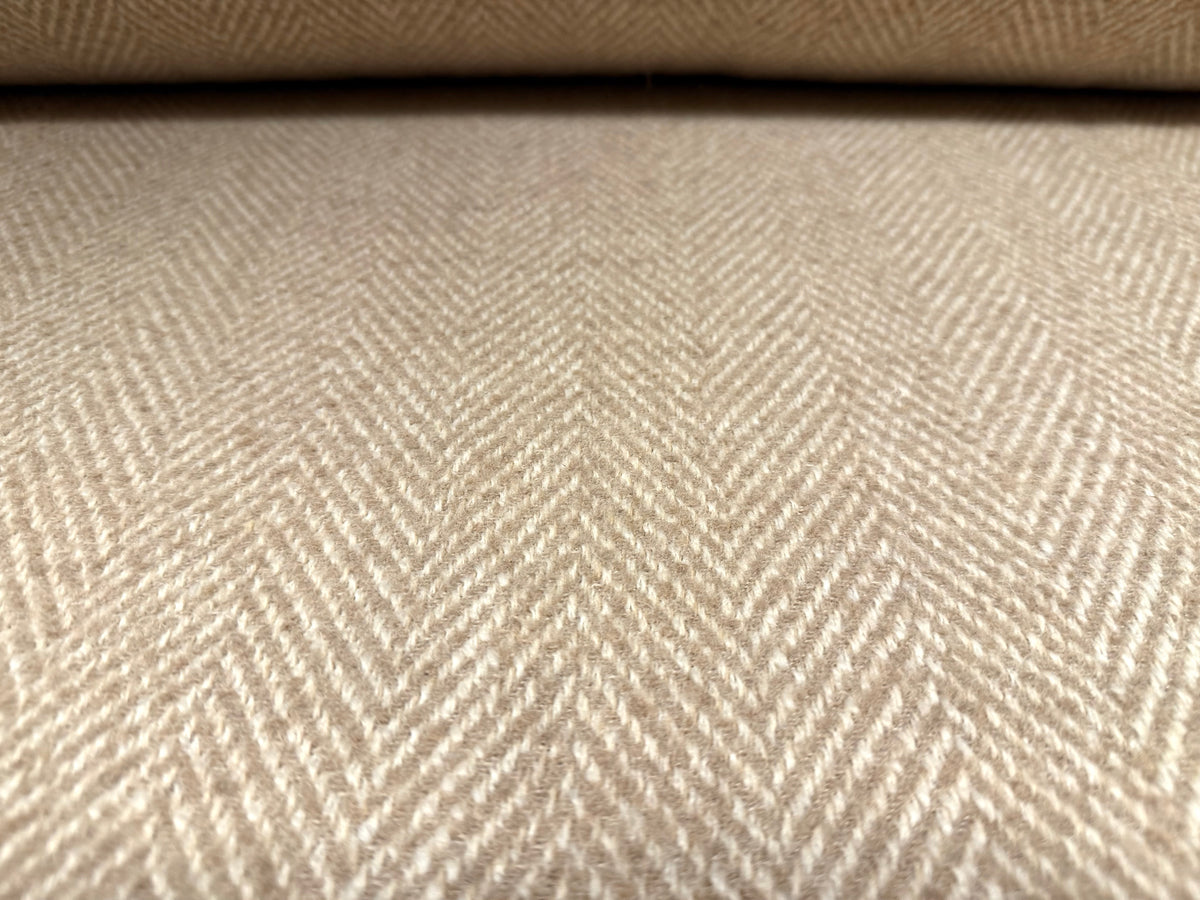 Heavyweight wool coat & jacket fabric, per metre - herringbone - cream & beige