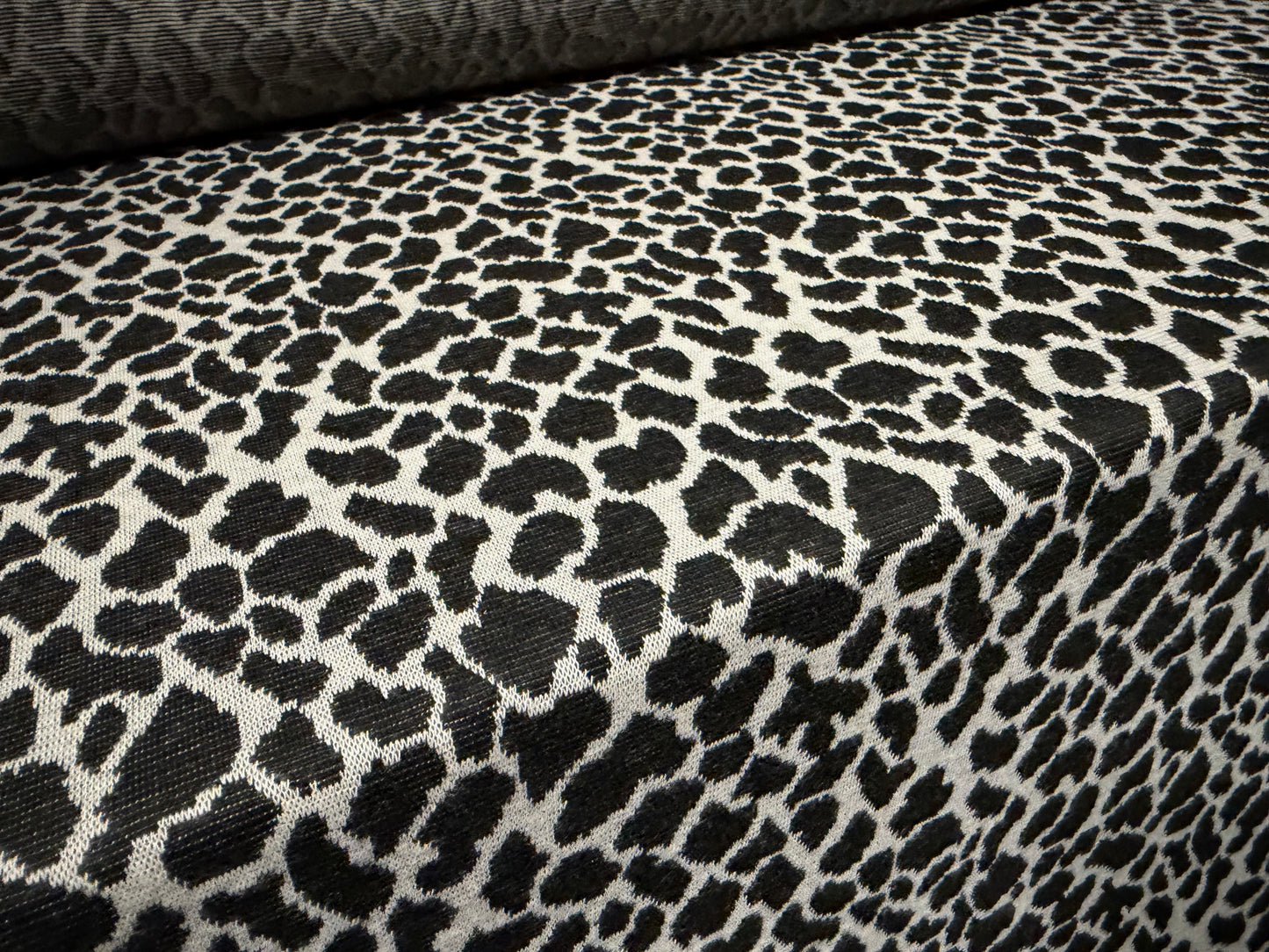 Double jersey stretch knitwear fabric, per metre - leopard animal print - grey & black