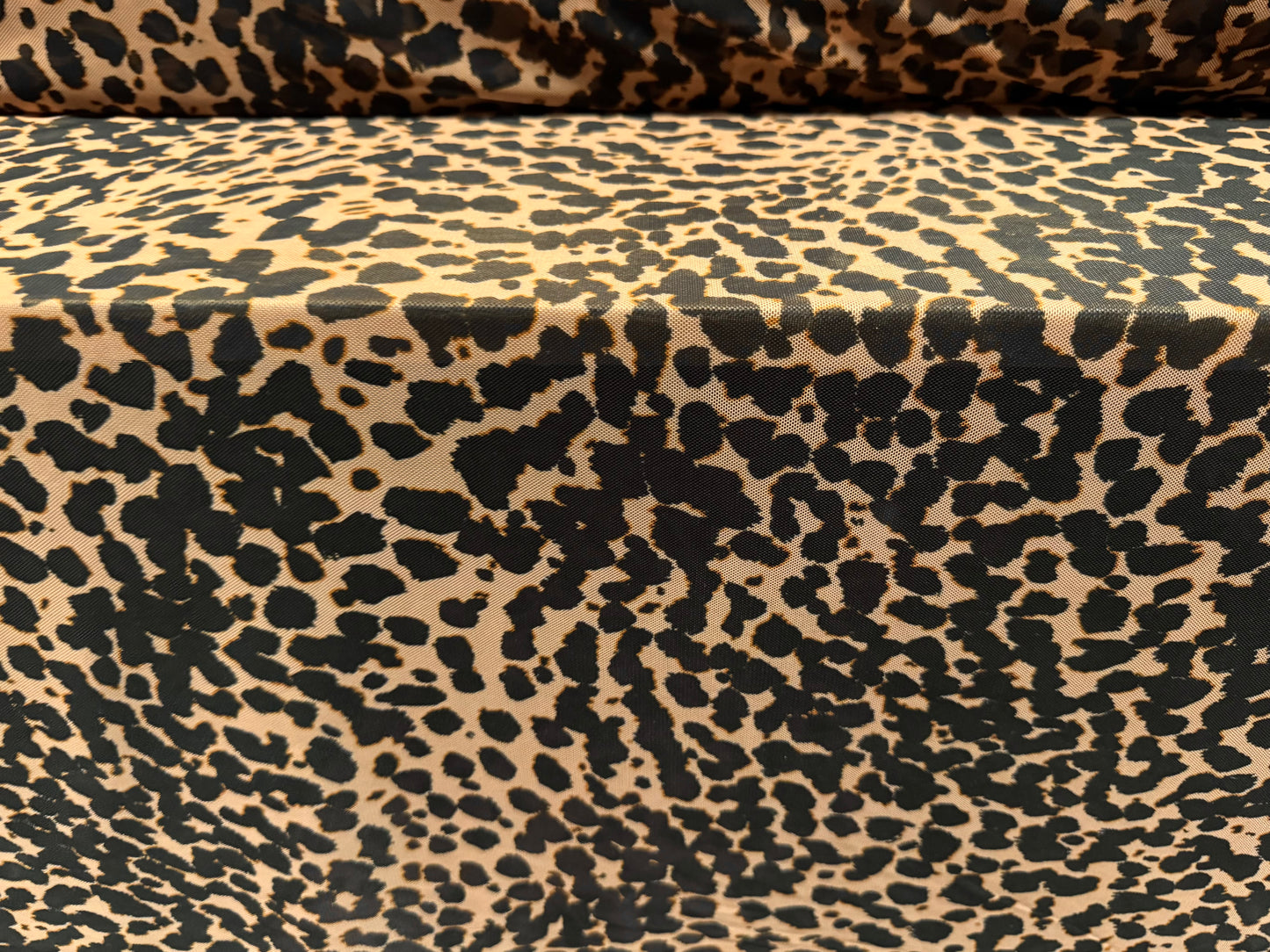 Power mesh net stretch spandex fabric, per metre - animal print - light brown