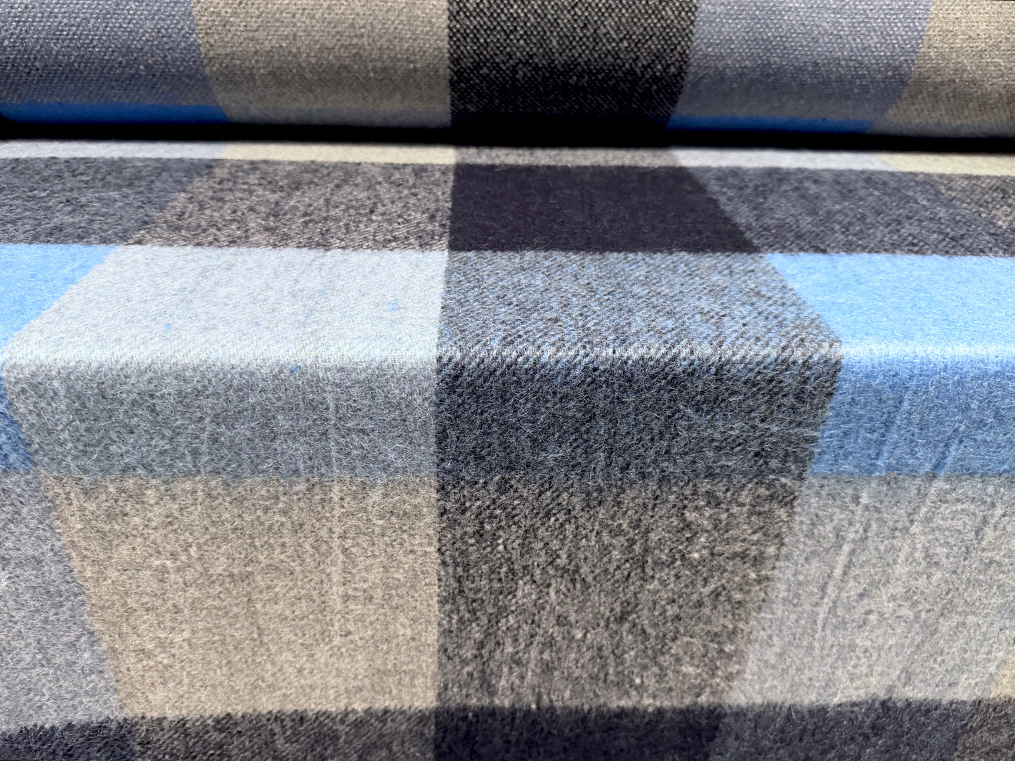 Heavyweight wool flannel coat jacket fabric, per metre - Buffalo check - navy blue & grey