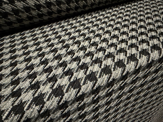 Heavyweight wool coat weight fabric, per metre - houndstooth jacquard - grey & black