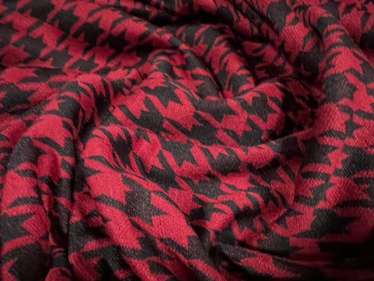 Double jersey knitwear fabric, per metre - houndstooth jacquard - red & black