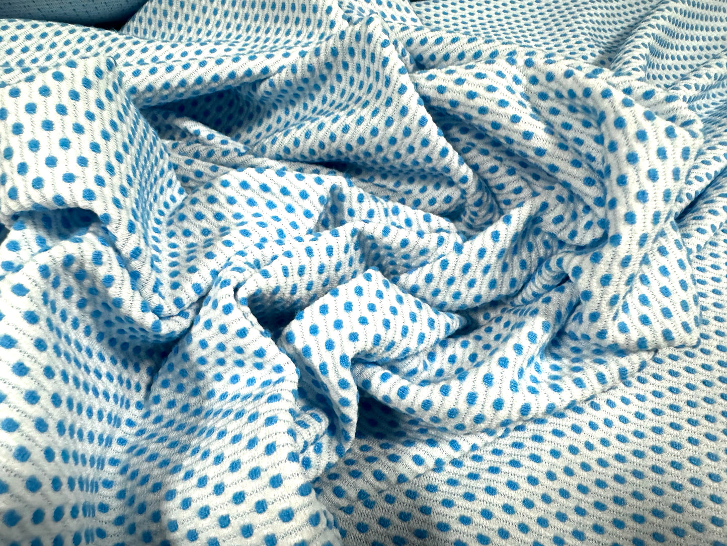 Double jersey knit stretch spandex fabric, per metre - dobby jacquard - sky & light blue