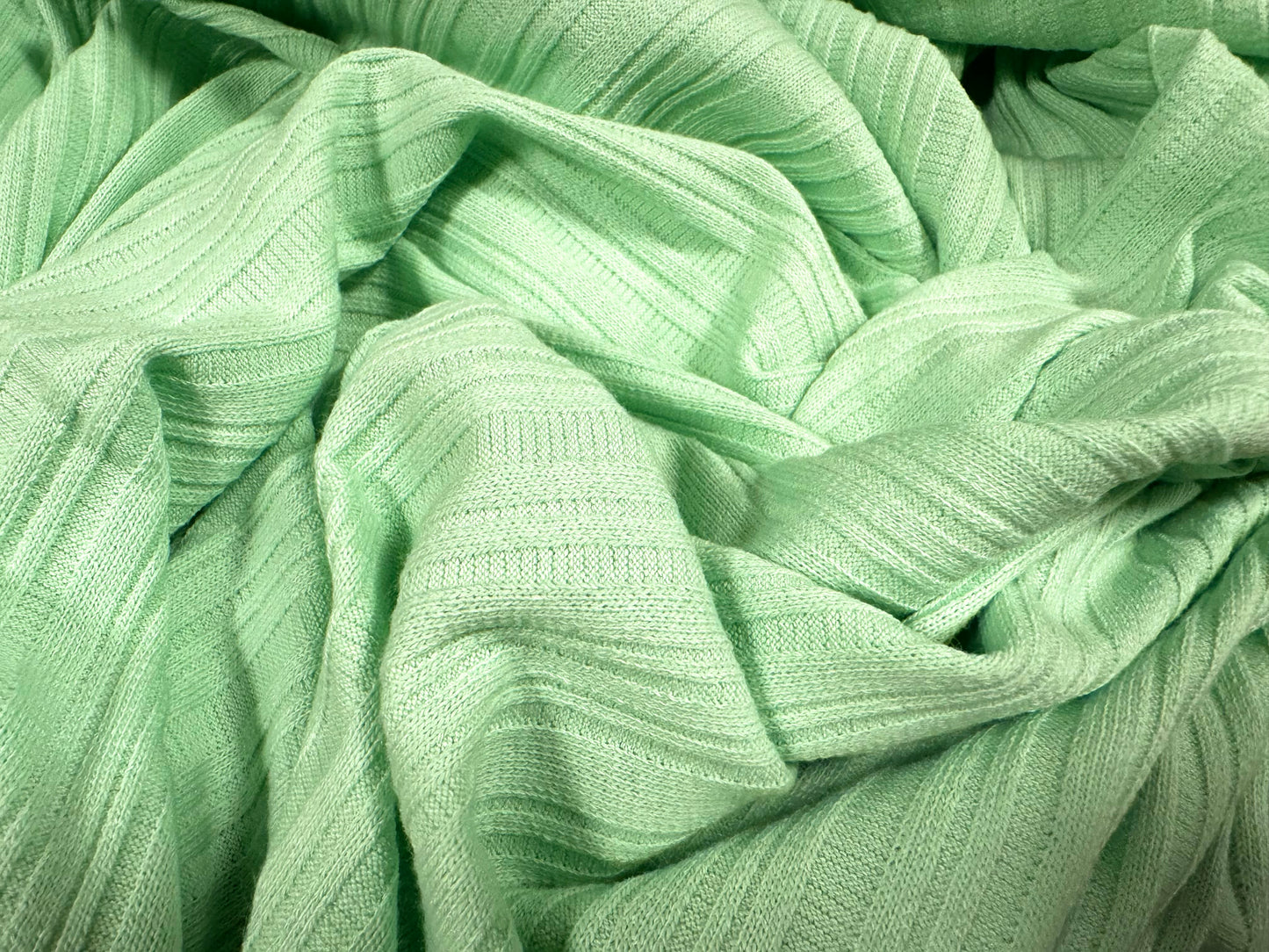 Heavyweight rib jersey fabric, per metre - raised stripe - mint green