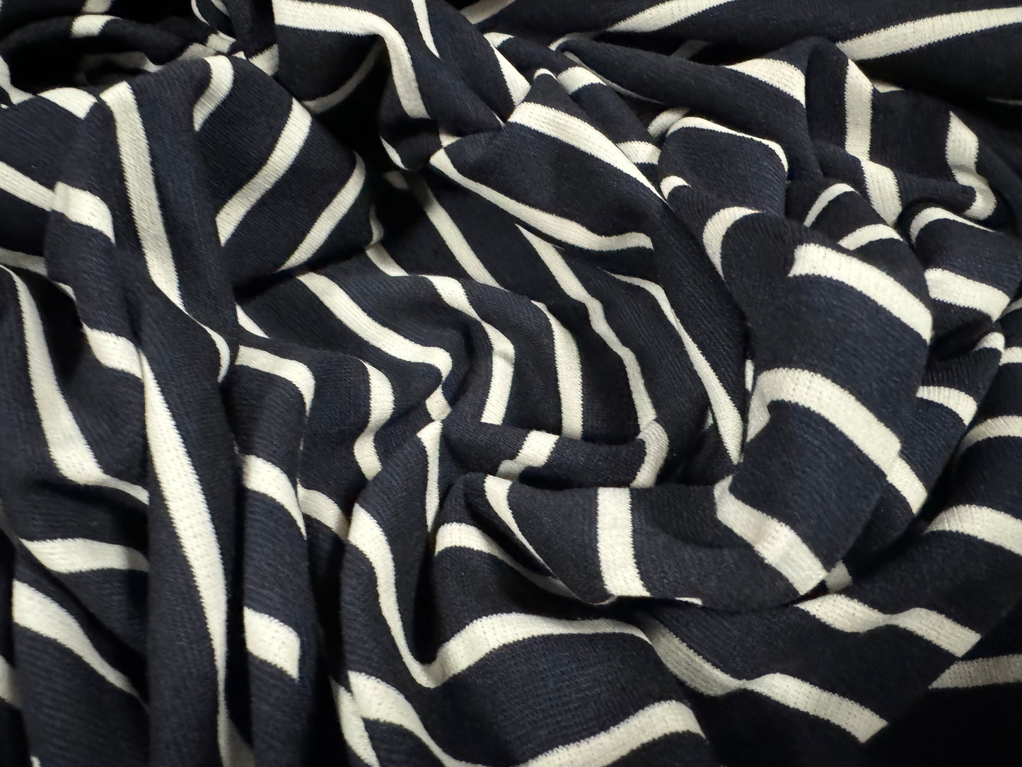 Ponte Roma double jersey knit stretch fabric, per metre - stripe - midnight & ivory