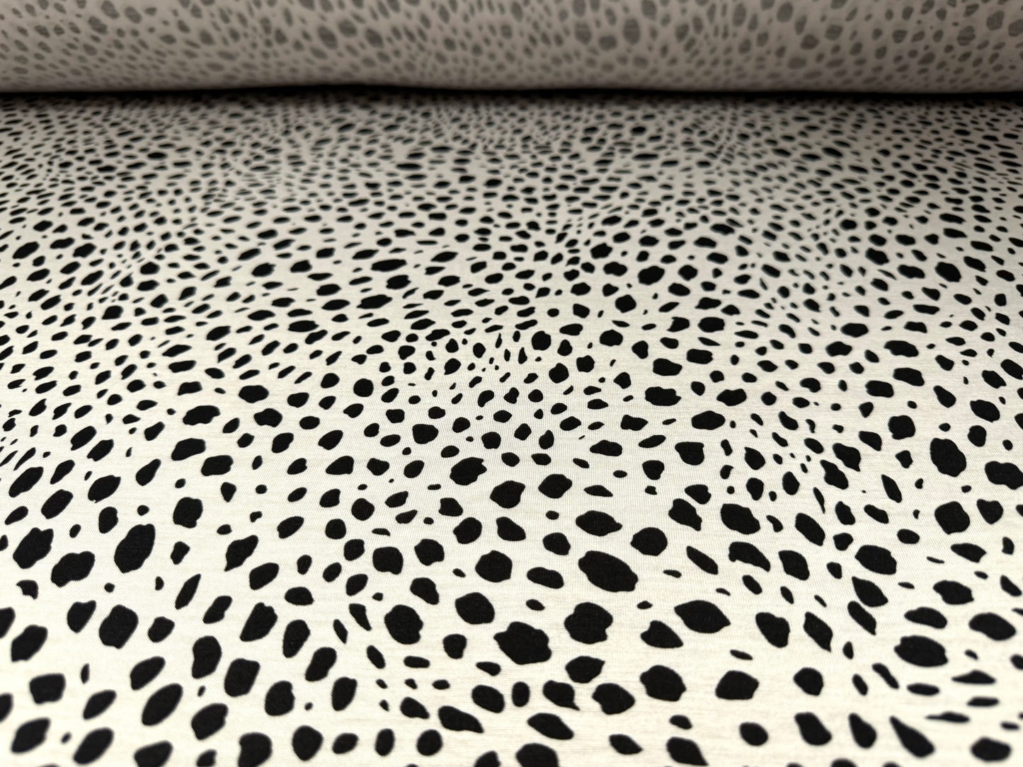 Viscose spandex stretch single jersey fabric, per metre - Dalmatian print - black & white