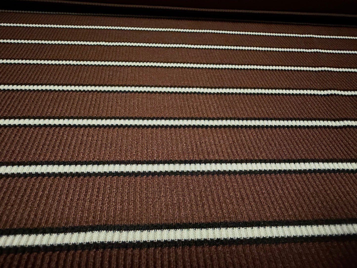 Stretch Spandex rib jersey fabric, per metre - stripe - chocolate brown