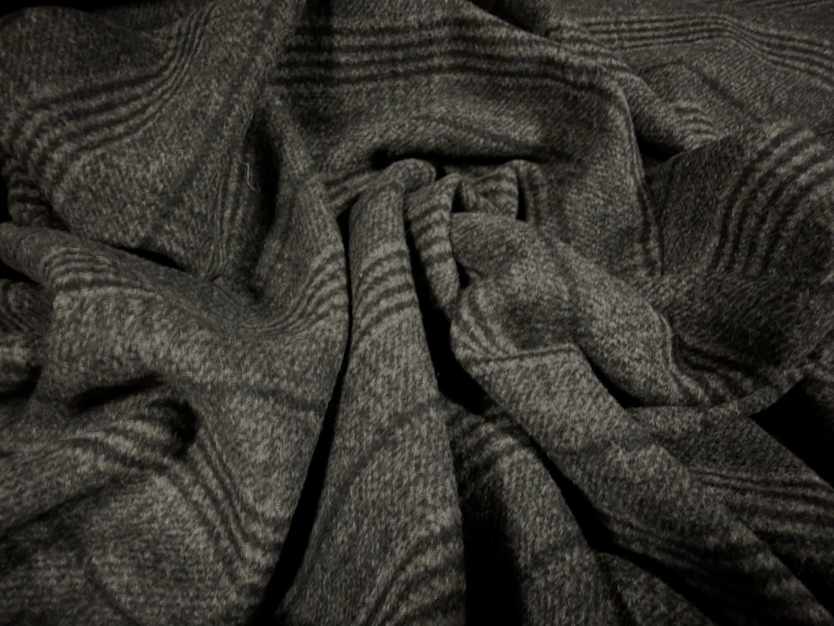 Wool flannel fabric, per metre - Prince Of Wales check - charcoal grey