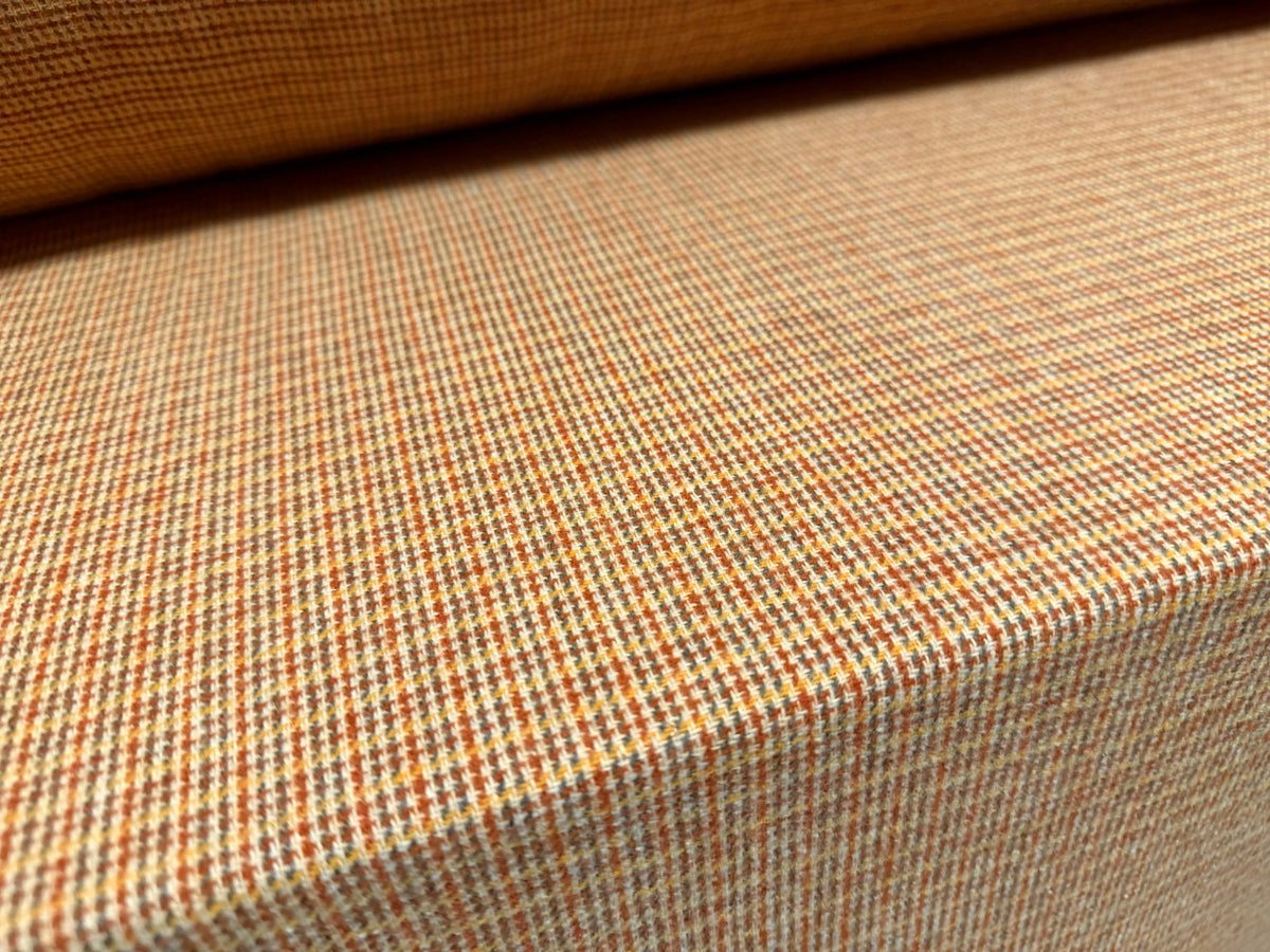 Wool flannel fabric, per metre - micro houndstooth - light brown orange & wine