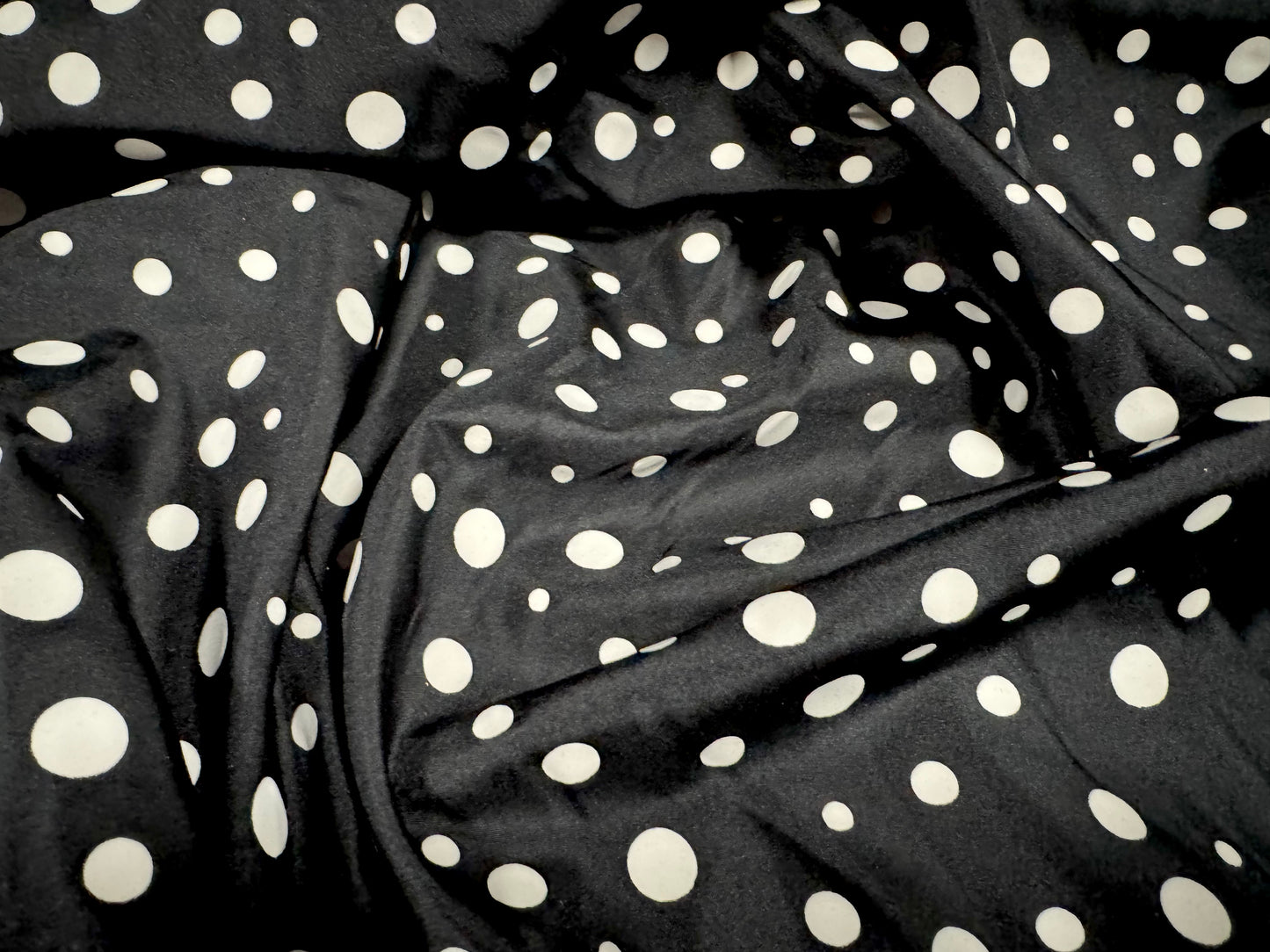 Taffeta faux silk fabric - spot print - black & white