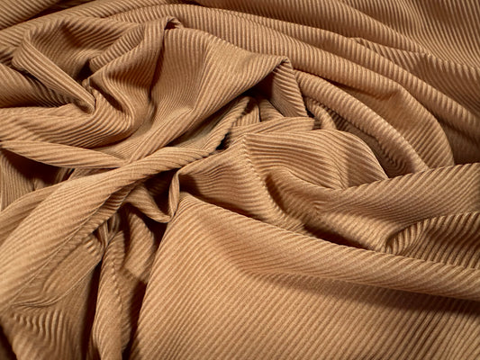 Fine ribbed spandex stretch jersey fabric, per metre - plain - biscuit