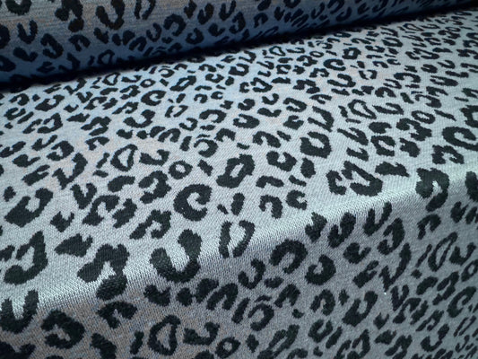 Double jersey knitwear fabric, per metre - cheetah animal print - pale periwinkle