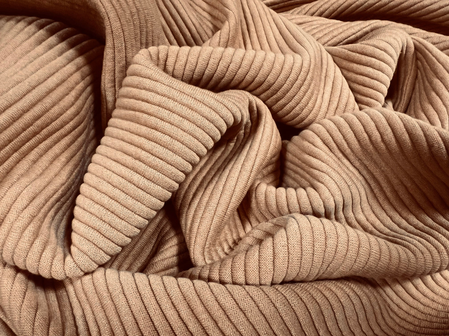 Jumbo ottoman rib spandex jersey fabric, per metre - plain - camel