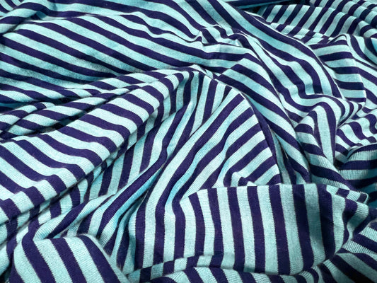 Viscose blend single jersey fabric, per metre - stripe - turquoise & blue